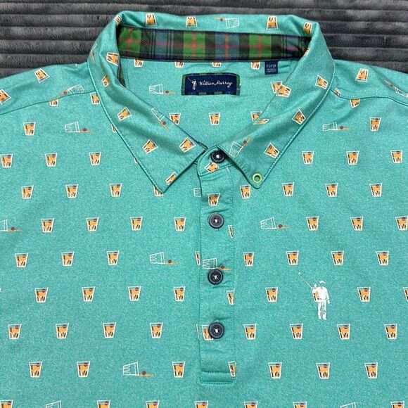 William Murray Polo Shirt Green Cocktail Drink Print Short Sleeve Men’s Size XL - Picture 1 of 9